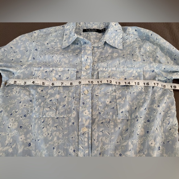 Lauren Ralph Lauren blue floral boho prairie pleated small cotton blouse top - Picture 8 of 10